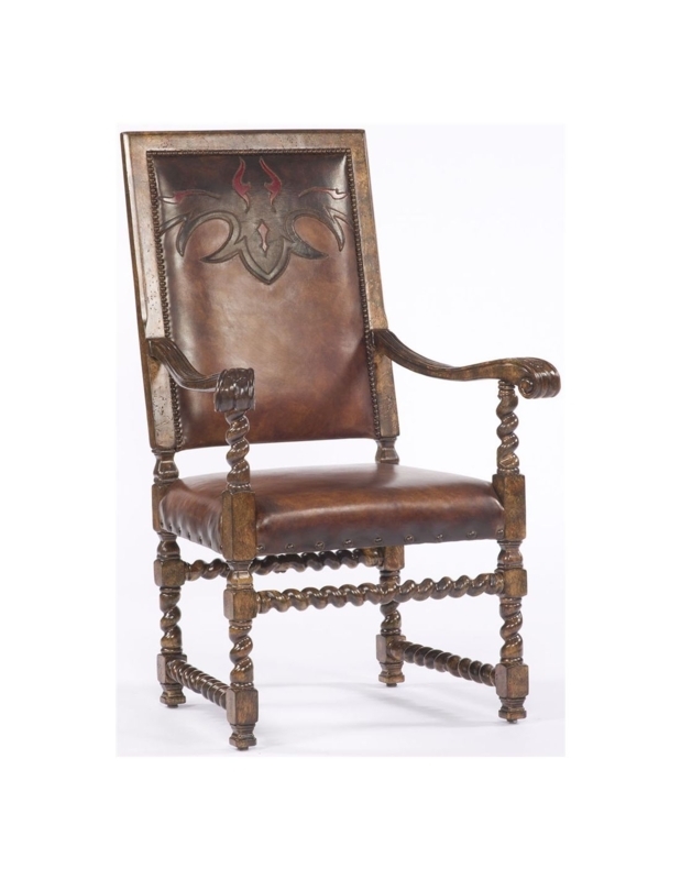 Arm Chair Barley Twist Legs Embossed Back Motif Western Style