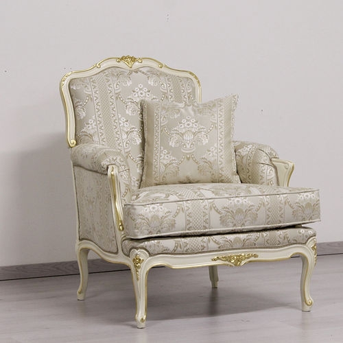 Armchair: Baroque Inspired Cream and Gold Leaf Accents Damask
