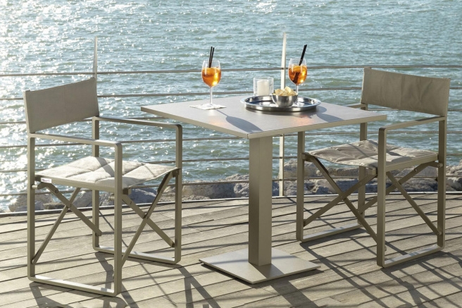 Armchair Folding Quilted Seat Taupe Metal X-Frame Coastal