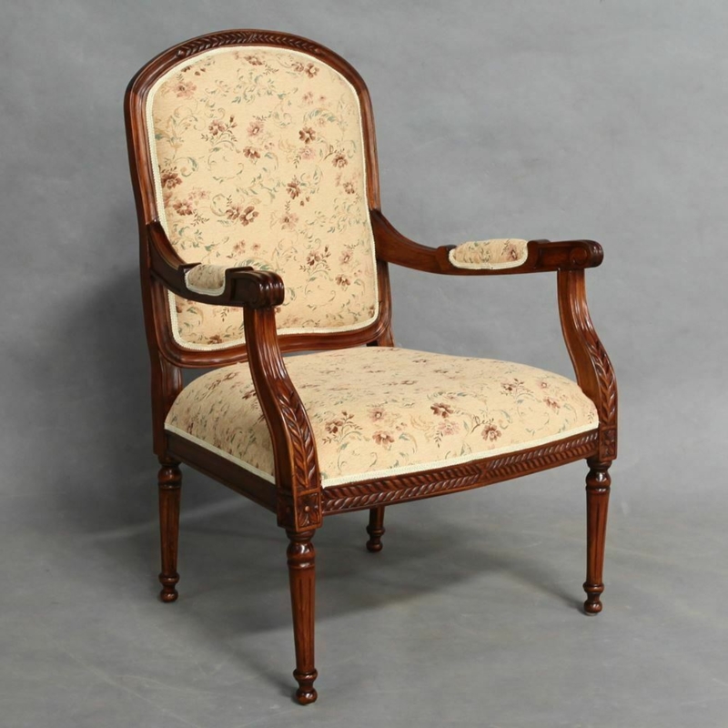 Armchair: French Provincial Carved Mahogany Botanical Floral