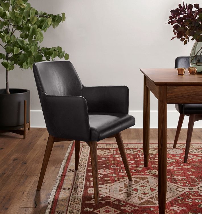 Armchair Midnight Black Splayed Legs Walnut Tapered Leg