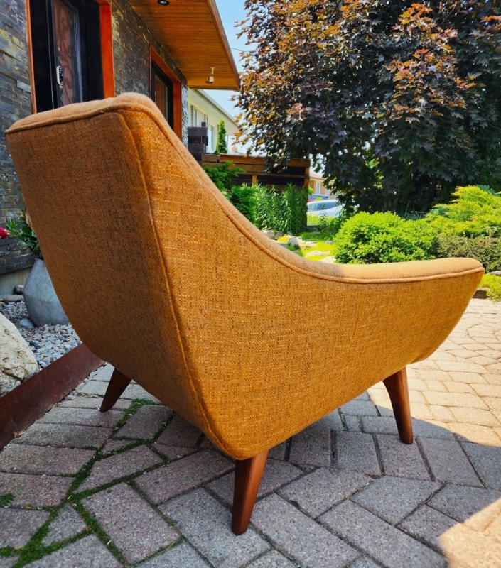 Armchair: Ochre Yellow Upholstery, Curved Back, Sculptural Frame