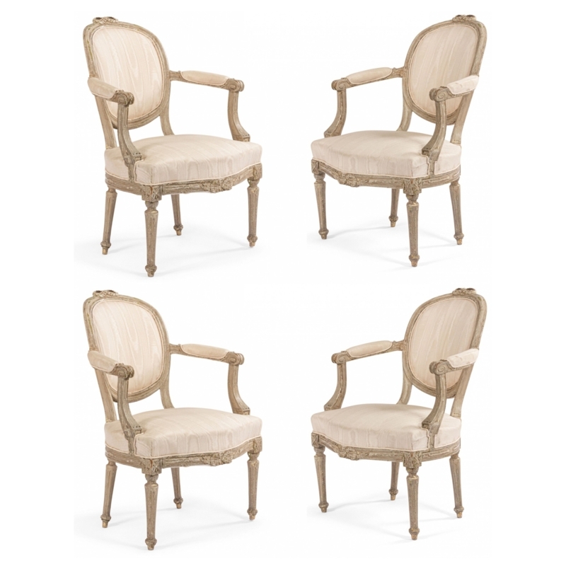 Armchair Set: Distressed Grey Paint Oval Medallion Backs