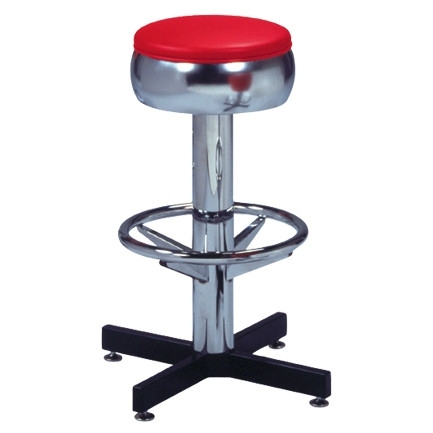 Armless Bar Stool Poppy Red Seat Chrome Pedestal Cross Base