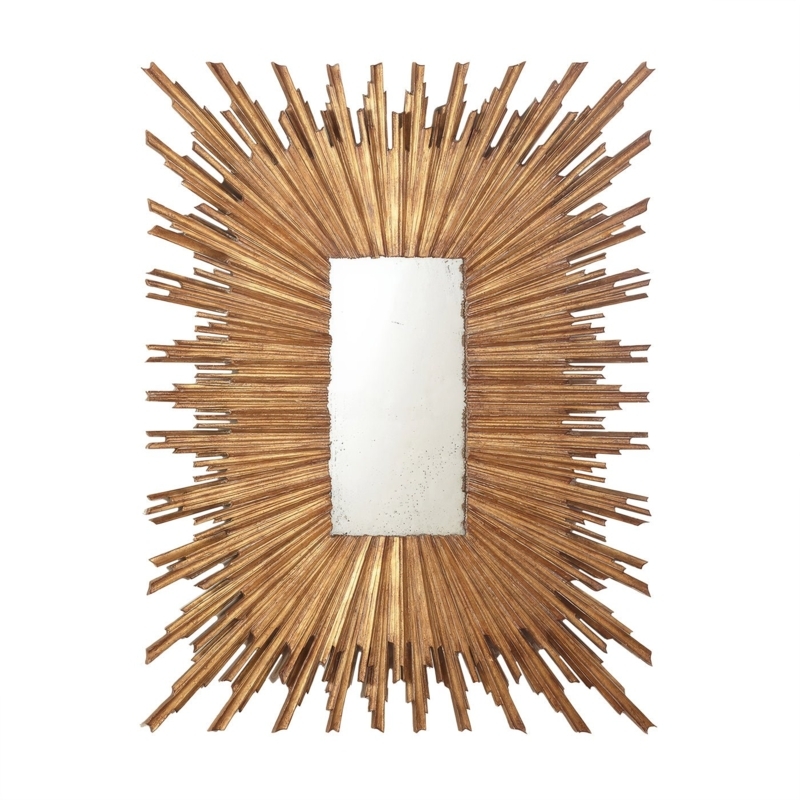 Art Deco Sunburst Mirror: Antique Gold with Rectangular Center Pane