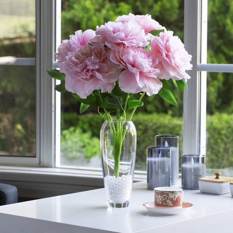 Artificial Floral Arrangement: Pink Peonies with Faux Pearl Vase Filler