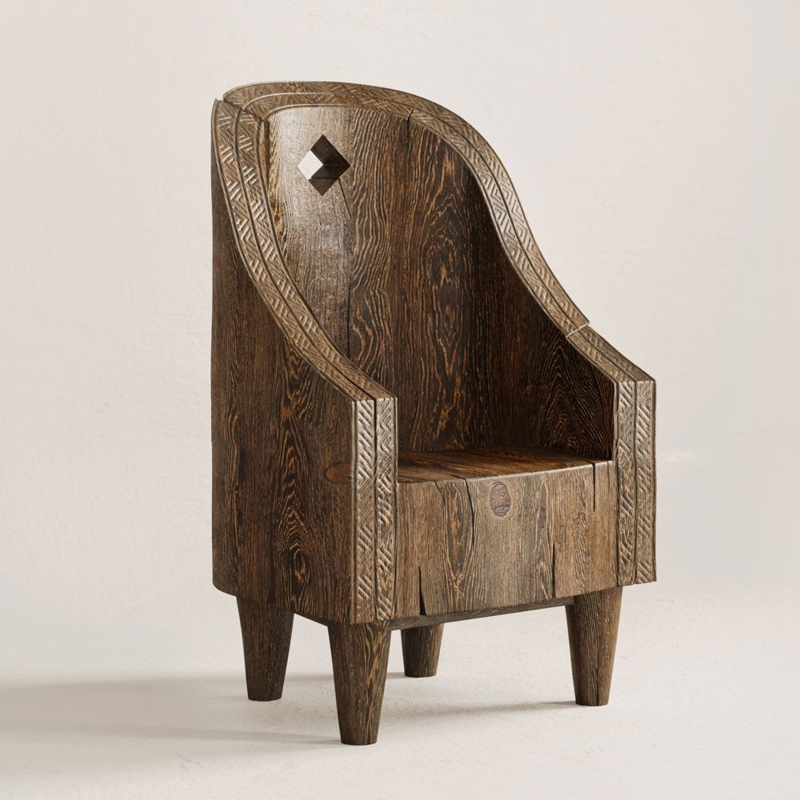 Artisan Accent Chair: Relief Carving with Diamond Cutout Back