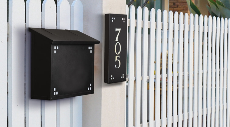 Arts and Crafts Mailbox & Vertical Address Plaque Set with Square Cutouts
