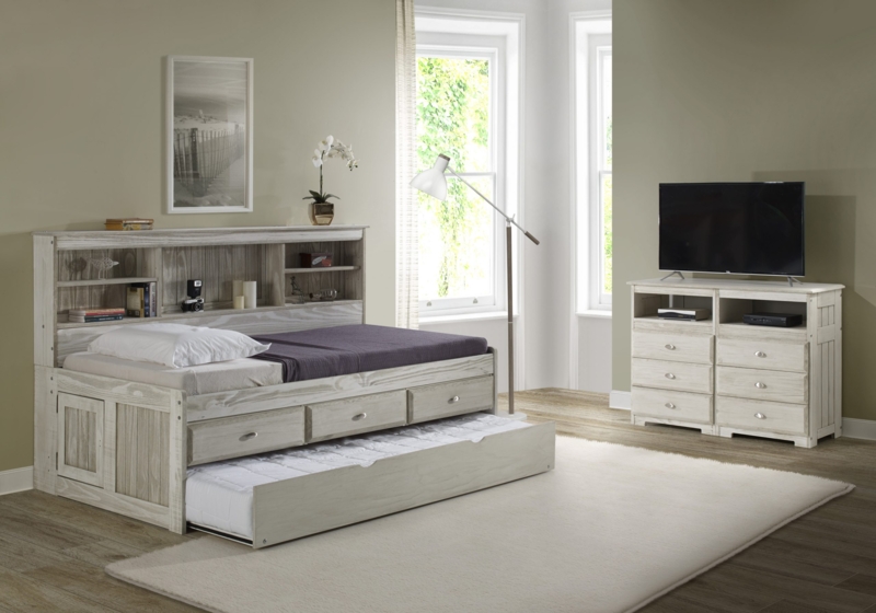 Ash Gray Daybed with Whitewashed Finish, Bookcase Headboard & Trundle