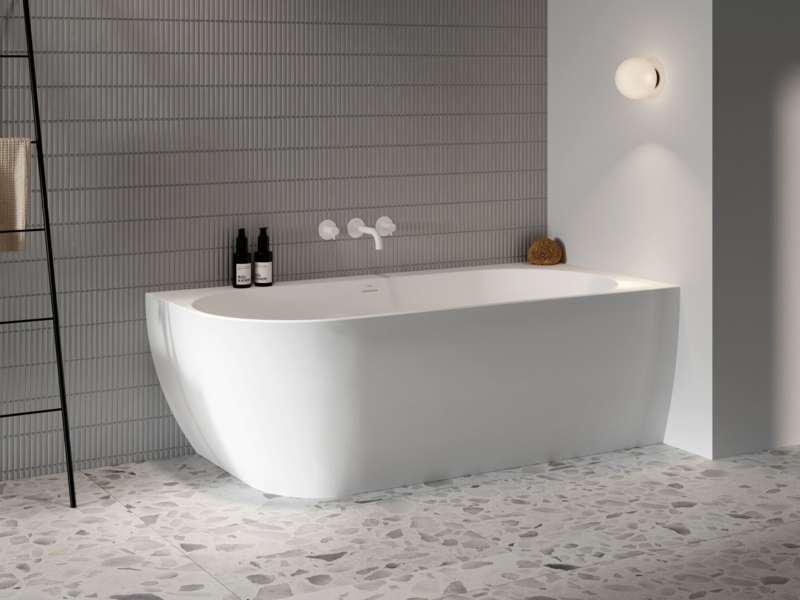 Asymmetrical Corner Bathtub in Minimalist White Design