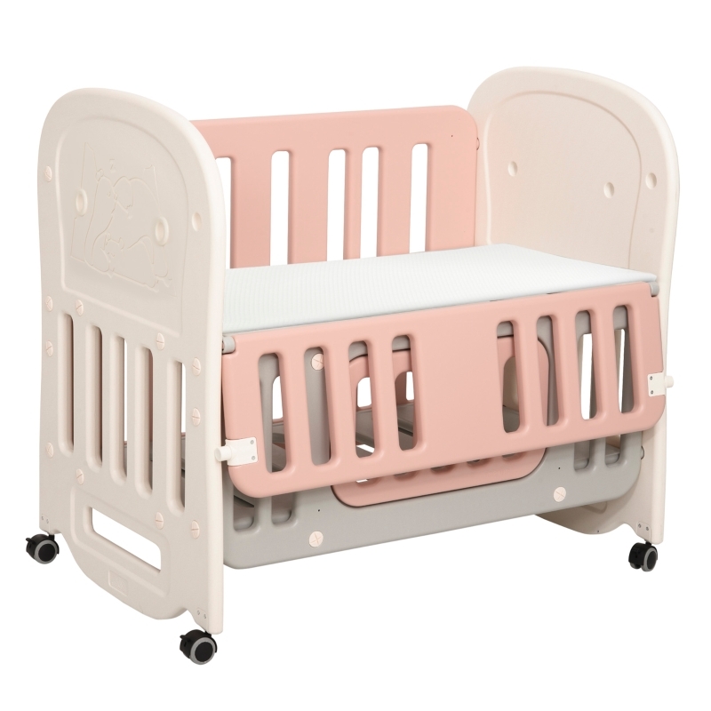 Baby Crib Dusty Pink Lockable Wheels Portable Infant Sleeper Bassinet