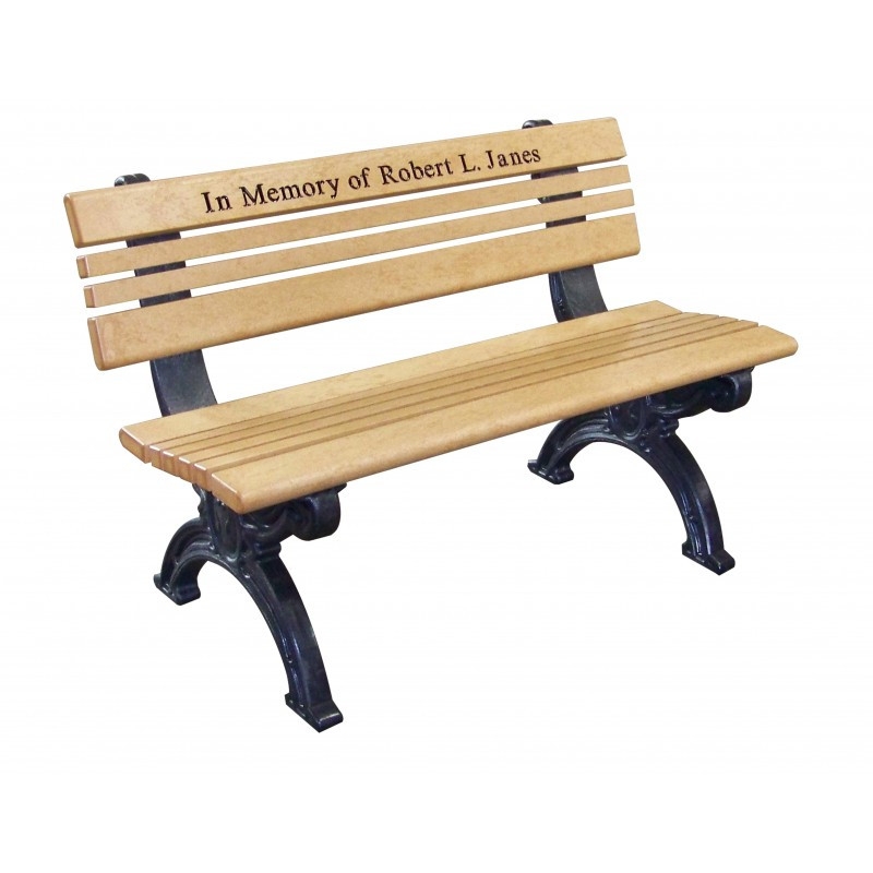 Backed Bench Contoured Seat Sand Tan Engraved Charcoal Frame