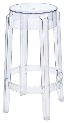 Backless Bar Stool with Glossy Transparent Body and Flared Legs