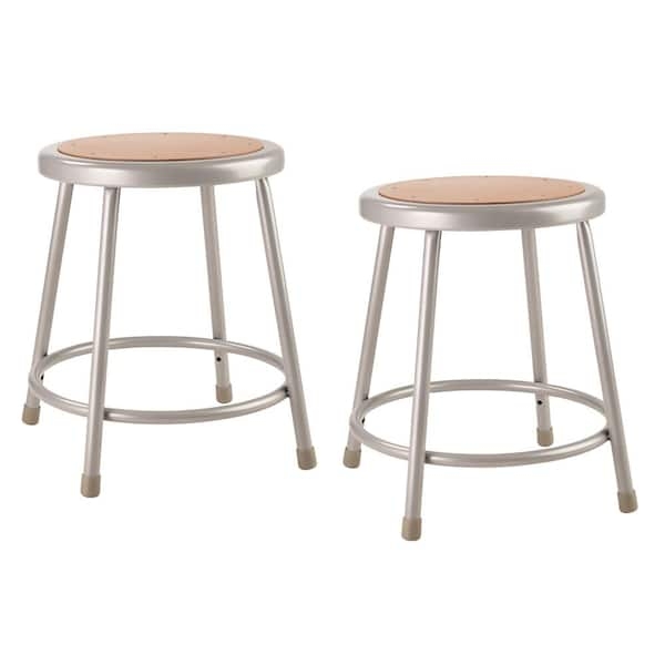 Backless Stool Industrial Grey Steel 18 Inch Height Wood Toned Seat