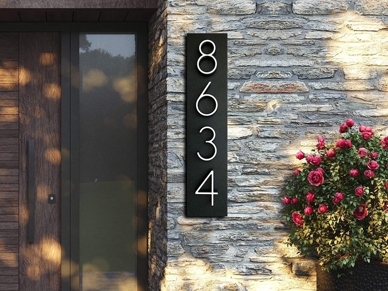 Backlit Entryway Numbers Plaque Matte Black Vertical Slim Font