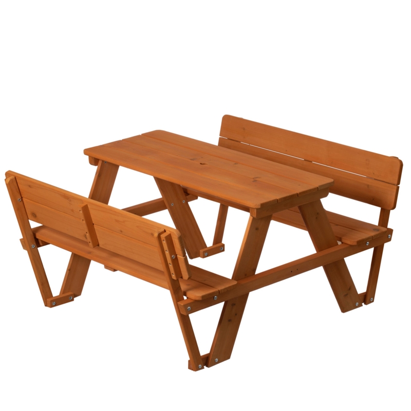 Backrest Kids Picnic Table with Amber Honey Stain and A-Frame Base