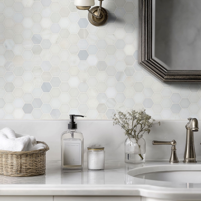 Backsplash Tile Polished Tonal Variation Marble for Vanity Decor