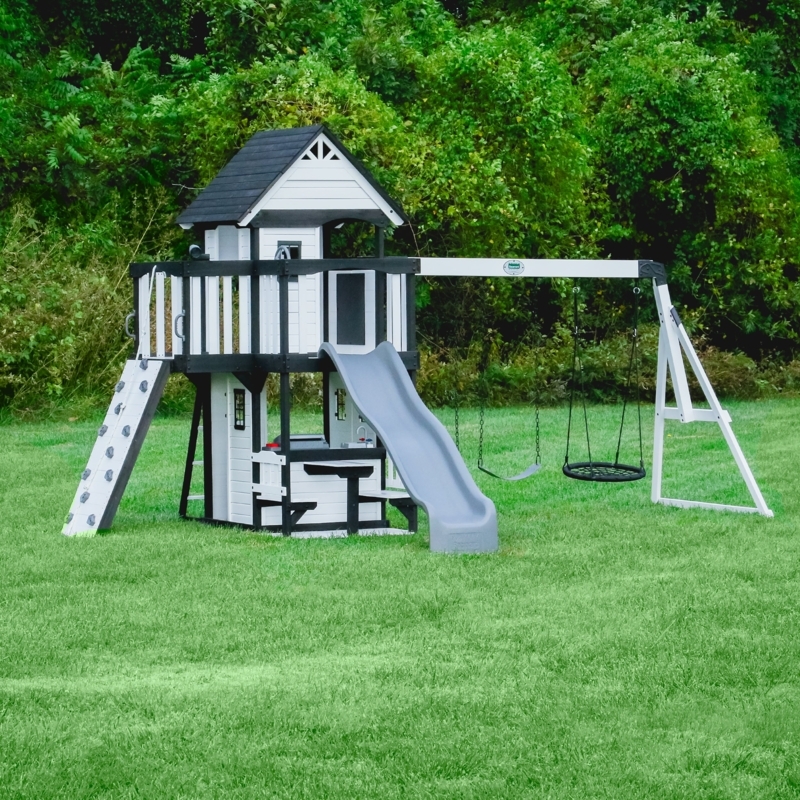 Backyard Playset with Monochrome Palette and Integrated Clubhouse