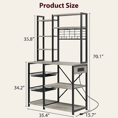 Bakers Rack Asymmetrical Shelving Wire Drawers Industrial Coffee Bar