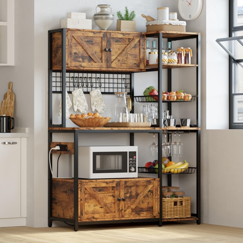 Bakers Rack Barn Door Cabinets Power Outlet Industrial Coffee Bar