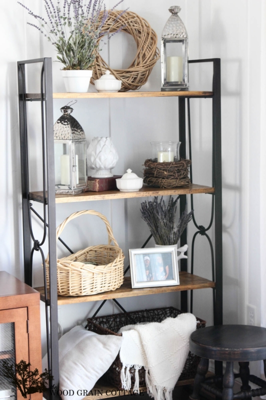 Bakers Rack: Farmhouse Rustic Industrial Style with X-Frame Detail