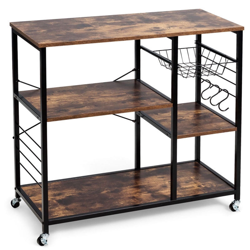 Bakers Rack Locking Wheels Wire Basket Industrial Kitchen Cart