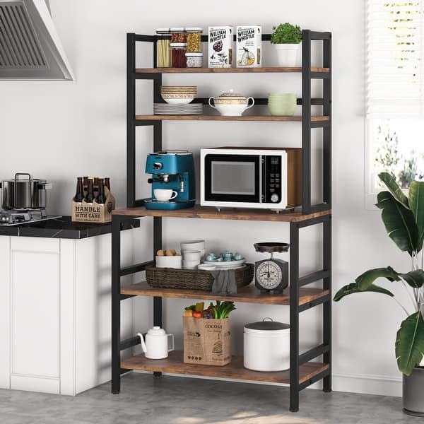 Bakers Rack Mixed Materials Microwave Shelf Open Shelving Storage