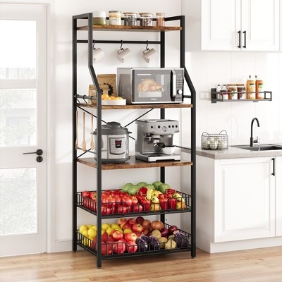 Bakers Rack with Pull-Out Wire Baskets & Angled Frame