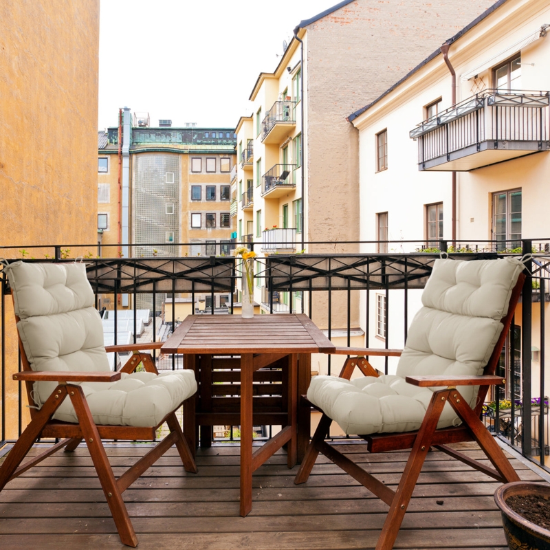 Balcony Cushion Set: Tufted High Back, Cream Beige Set of Two