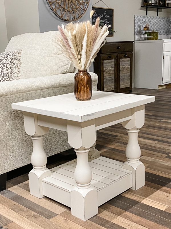 Baluster Farmhouse Side Table Distressed Ivory Finish