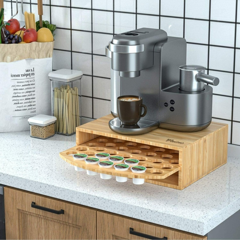 Bamboo Coffee Pod Holder Drawer, Under Machine Storage Stand