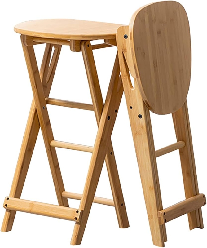 Bamboo Folding Stool Round Seat Visible Hardware Satin Finish