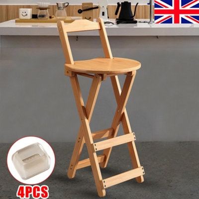 Bamboo Look Folding Bar Stool Double Footrest Natural