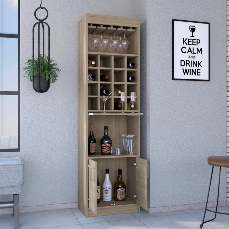 Bar Cabinet Light Pine Sixteen Wine Cubbies Vertical Storage Modern
