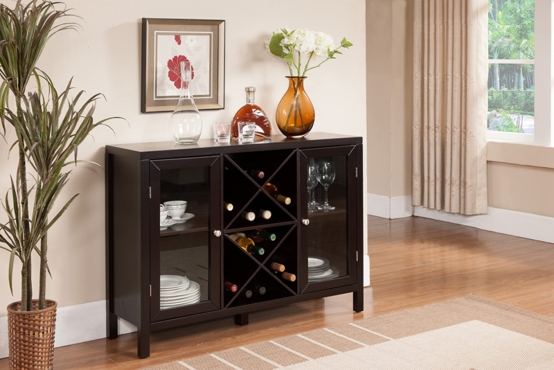 Bar Cabinet with X-Frame Wine Rack and Glass Door Dining Sideboard