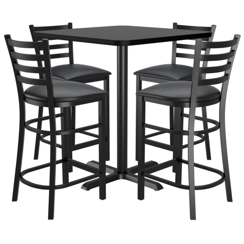 Bar Dining Set 5 Piece Metal Ladder Back X-Base Pedestal Commercial