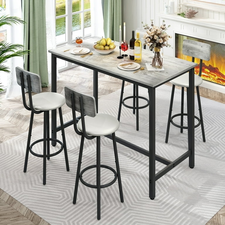 Bar Dining Set Weathered Grey Wood Grain Curved Backstools