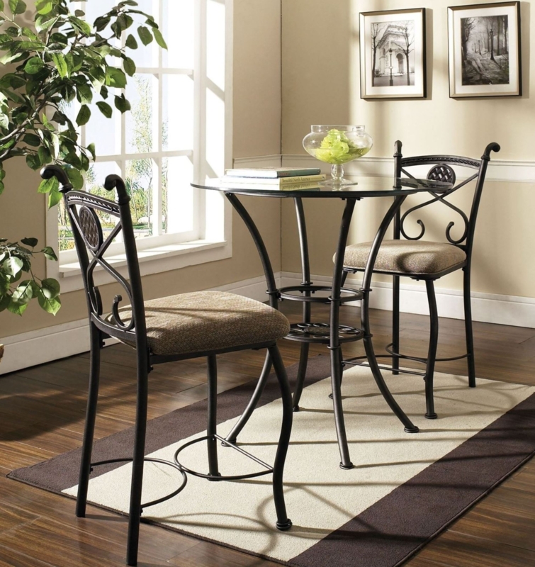 Bar Height Bistro Set Cross Back Scrollwork Glass Top Traditional