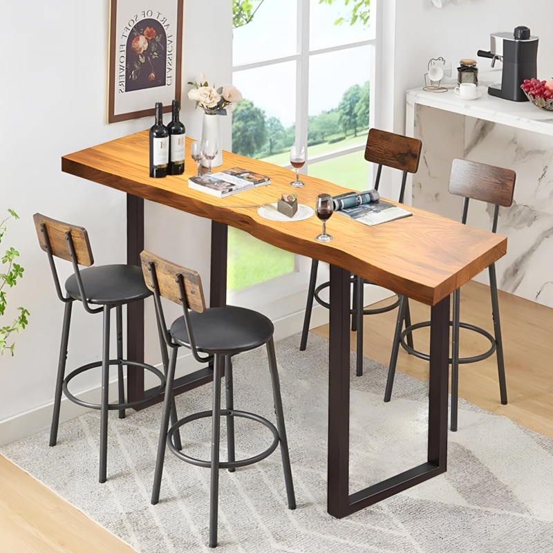 Bar Height Table, Live Edge Look with U-Shaped Legs, Industrial Pub Set