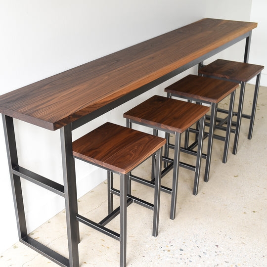 Bar Height Table Set, Thick Walnut Top with Slim Black Metal Frame
