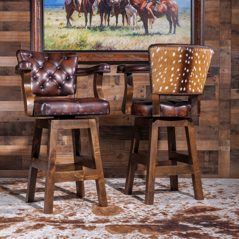 Bar Stool Axis Hide Back Tufted Swivel Rustic Western Luxury