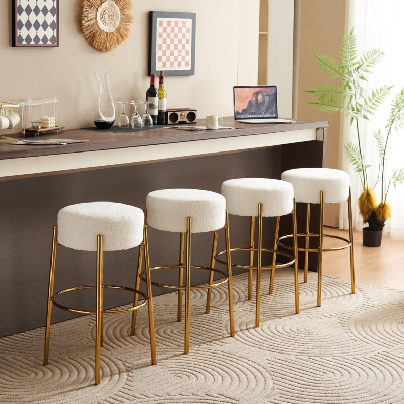 Bar Stool: Backless Glam Kitchen Stools with Textured Upholstery