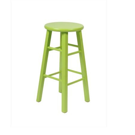 Bar Stool: Backless round seat, painted wood with splayed legs.