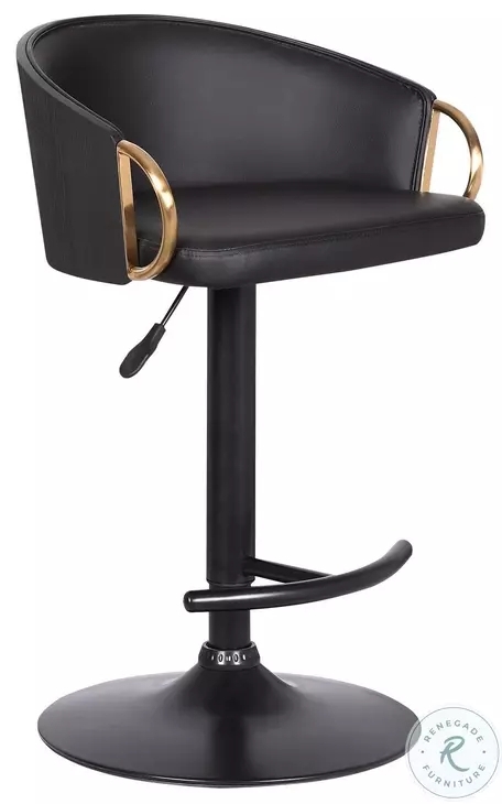 Bar Stool Black Swivel Gold Side Accents Adjustable Pedestal