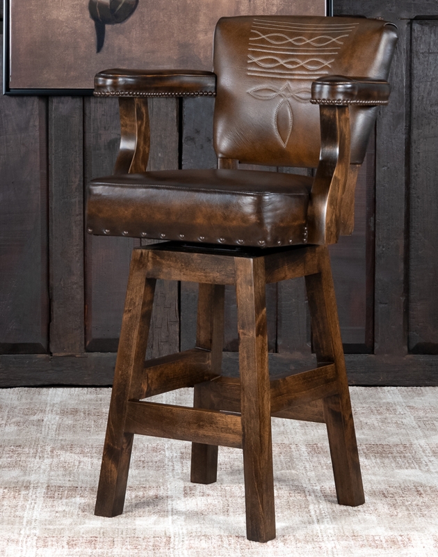 Bar Stool Bootstitch Embroidery Swivel Chestnut Brown Western Chic
