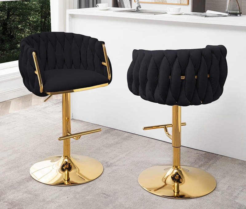Bar Stool: Braided Velvet Barstools with Adjustable Pedestal Base