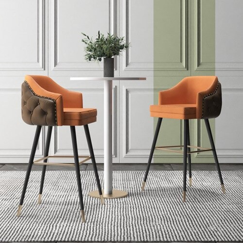 Bar Stool Button Tufted Burnt Orange Gold Leg Caps Tapered