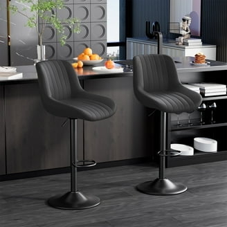 Bar Stool Charcoal Gray Vertical Channel Tufting Adjustable Height