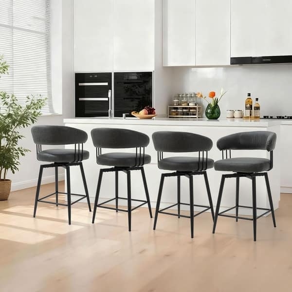 Bar Stool Charcoal Grey Spindle Back Swivel Matte Black Metal Base