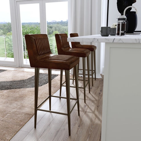 Bar Stool Chestnut Brown Ribbed Seat Antique Bronze Legs